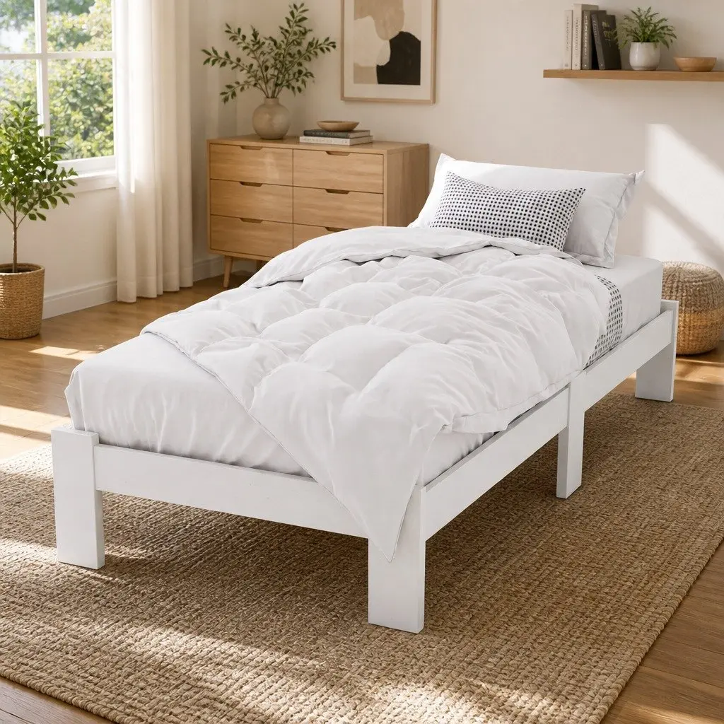 White King Single Bed Frame with Under Bed Storage