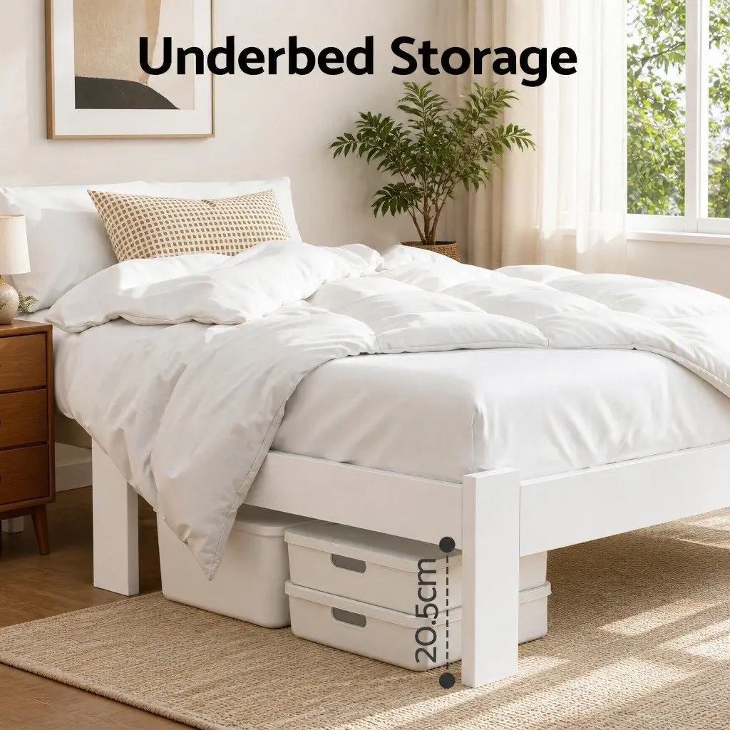 White King Single Bed Frame with Under Bed Storage