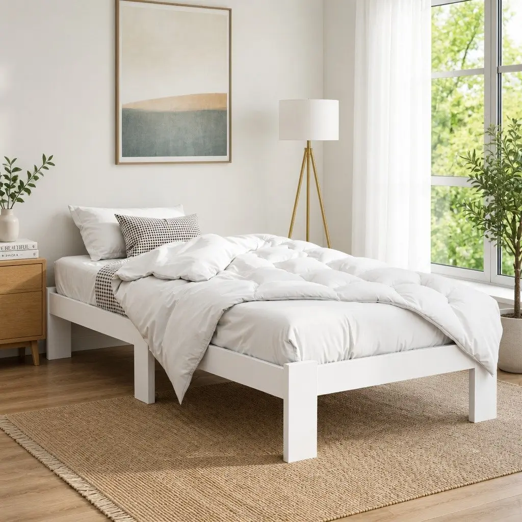 White King Single Bed Frame with Under Bed Storage