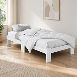 Sturdy White Pine Single Bed Frame with Storage
