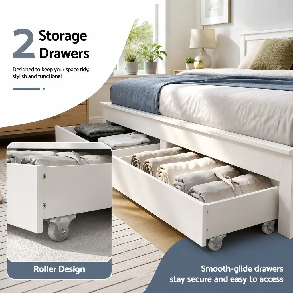 Double Platform Bed Frame with Storage Headboard