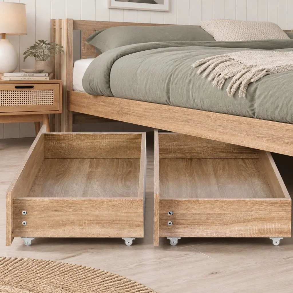 Wooden Under Bed Storage Drawers with Wheels