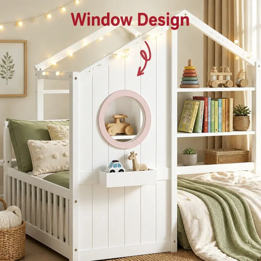 Kids Single House Bed Frame Low Floor Montessori Design White Bedroom Furniture