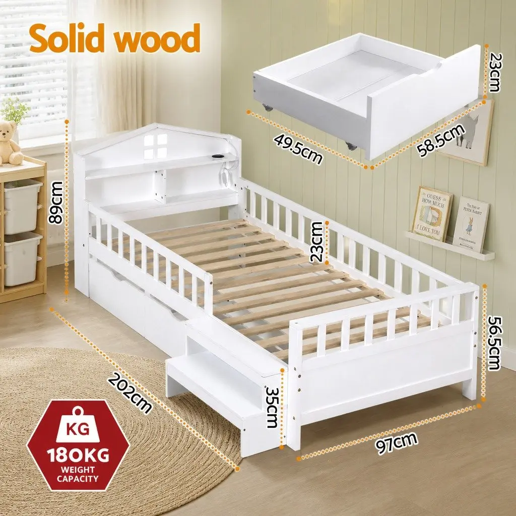 Single Bed Frame with LED Light and Storage