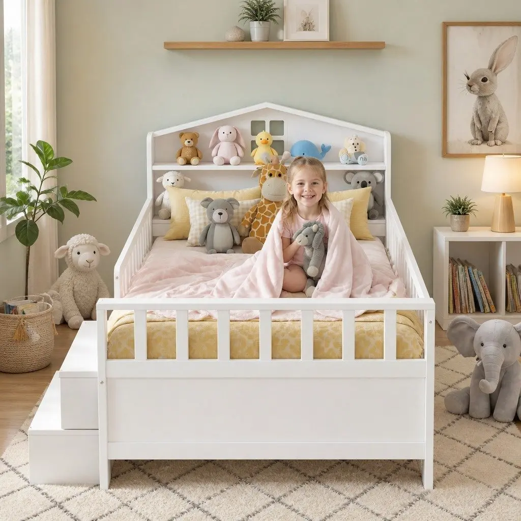 Single Bed Frame with LED Light and Storage