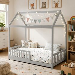 Sturdy Kids House Bed Frame in Grey for Children's Rooms