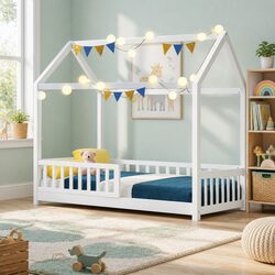 Solid Pine Wood House Bed Frame for Kids' Bedrooms