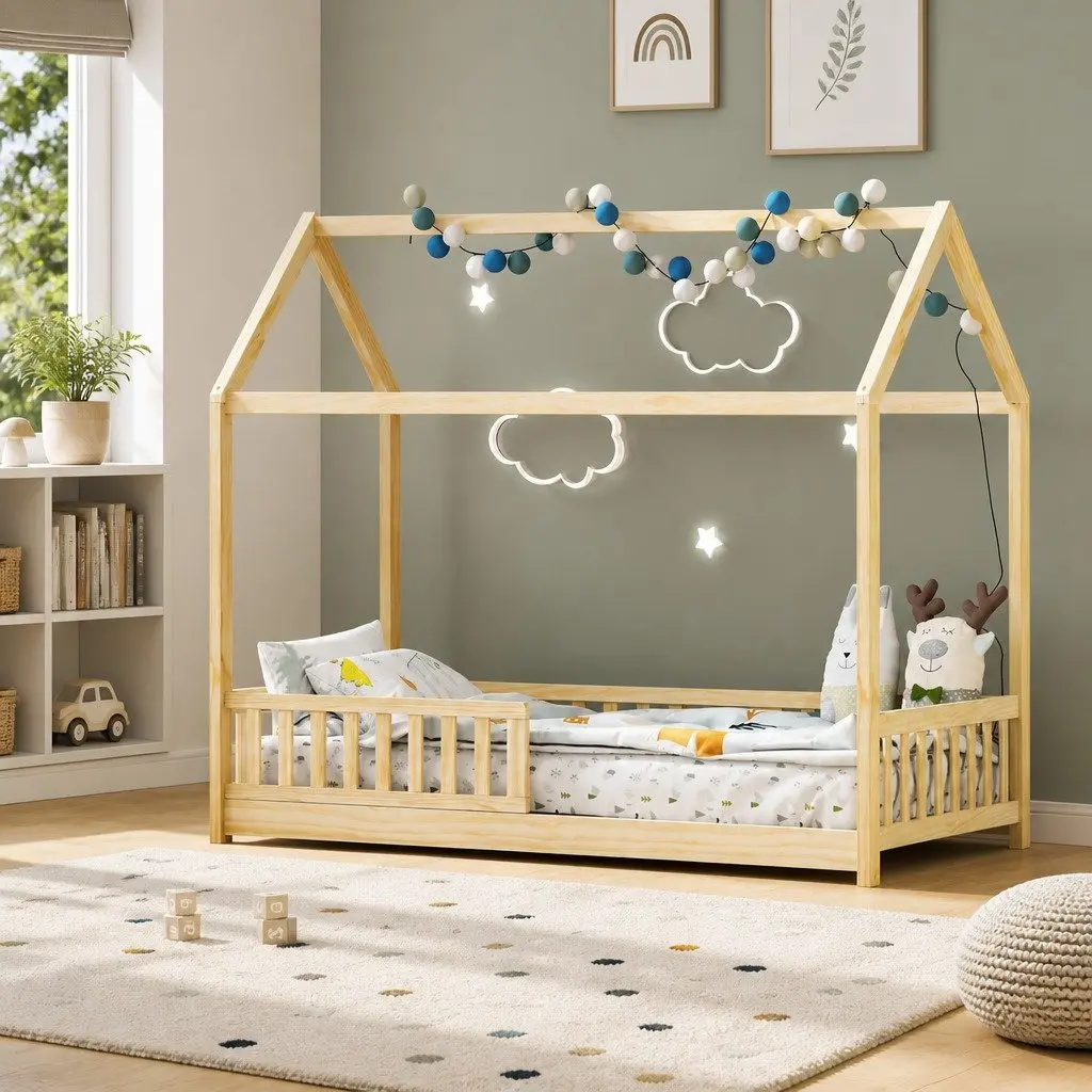 House-Shaped Kids Bed Frame in Solid Pine Wood