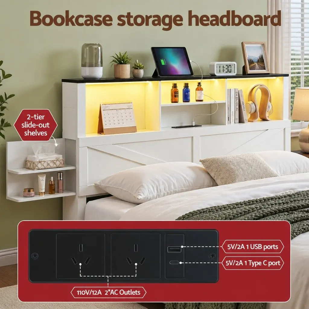 Double Bed Frame with Storage and Charging Options