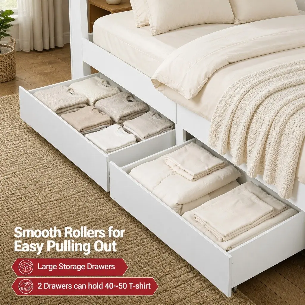 Double Bed Frame with Storage and Charging Options