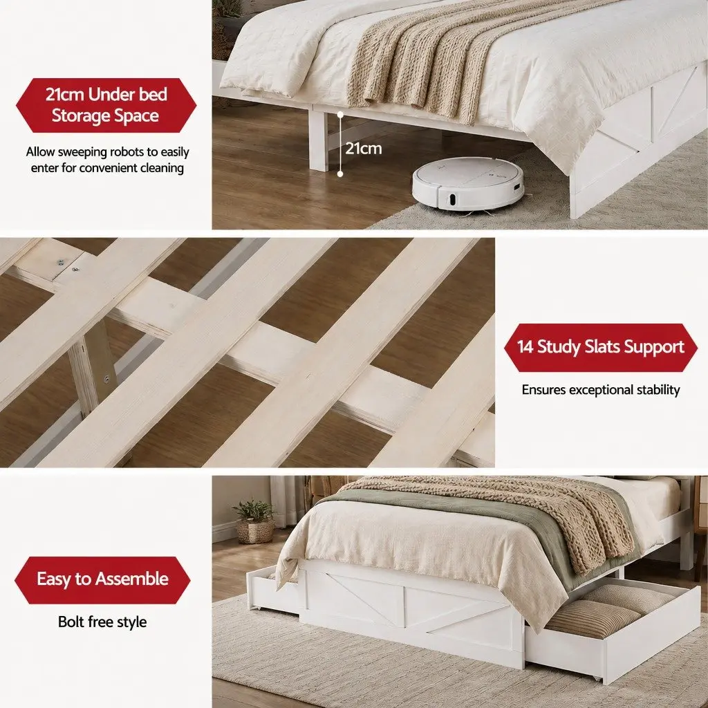 Double Bed Frame with Storage and Charging Options