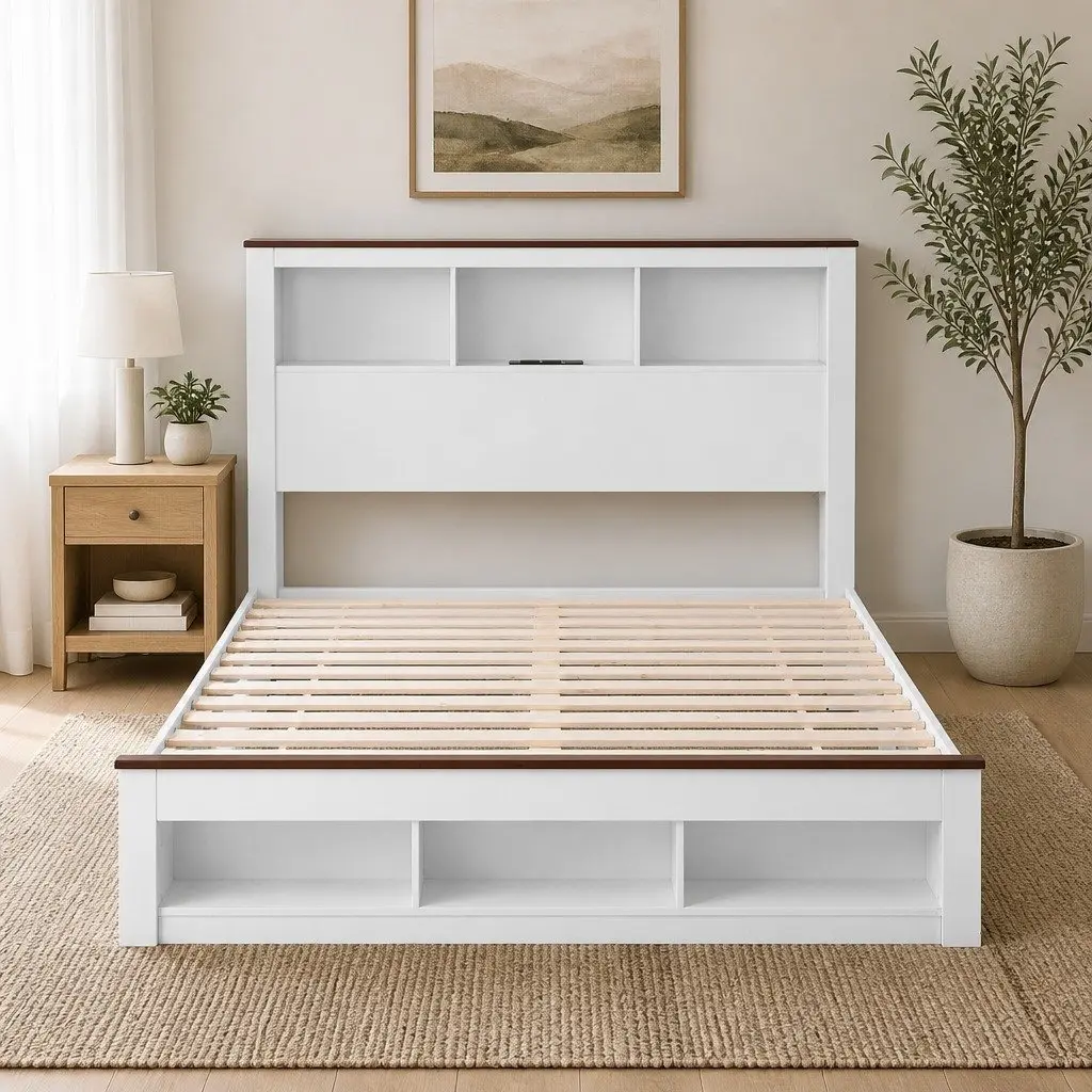 Double Bed Frame with LED and Charging Station