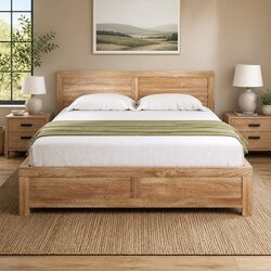 Wooden Double Bed Frame with Support Legs and Headboard