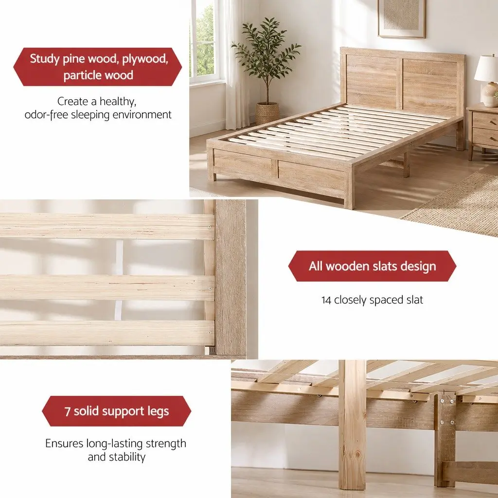 King Single Bed Frame with 2 Drawers for Storage
