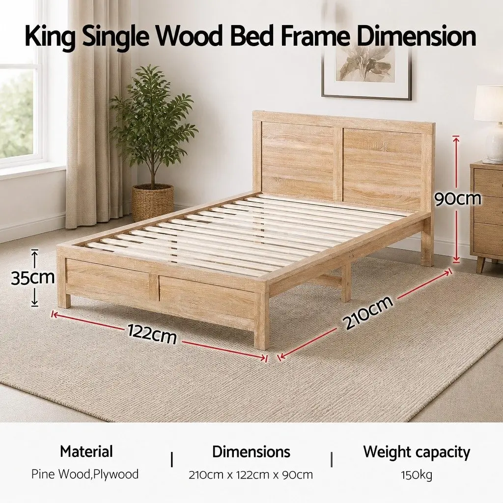 Wooden King Single Bed Frame with Support Legs