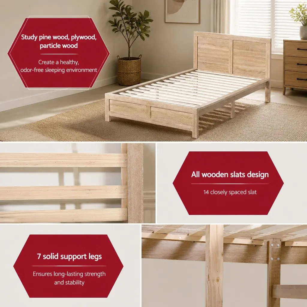 Wooden King Single Bed Frame with Support Legs