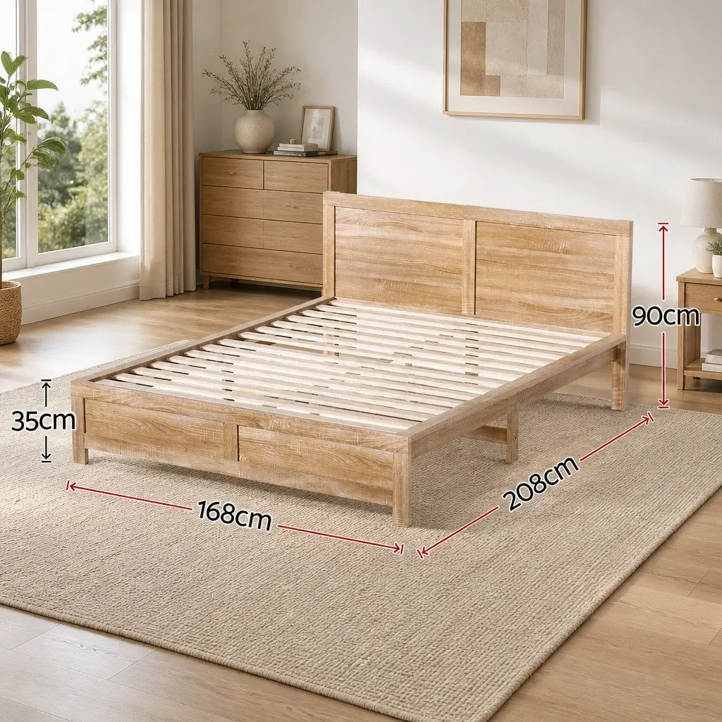 Queen Size Wooden Bed Frame with Modern Headboard
