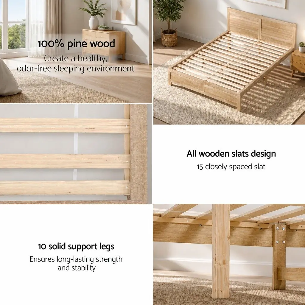 Queen Size Wooden Bed Frame with Modern Headboard
