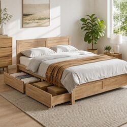 Durable Queen Size Bed Frame with Storage Drawers