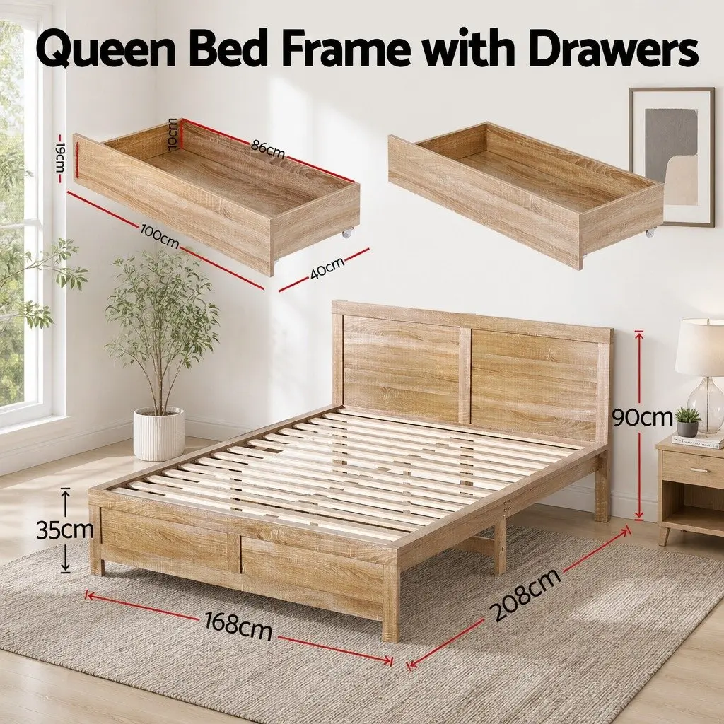 Queen Size Bed Frame with Storage Drawers