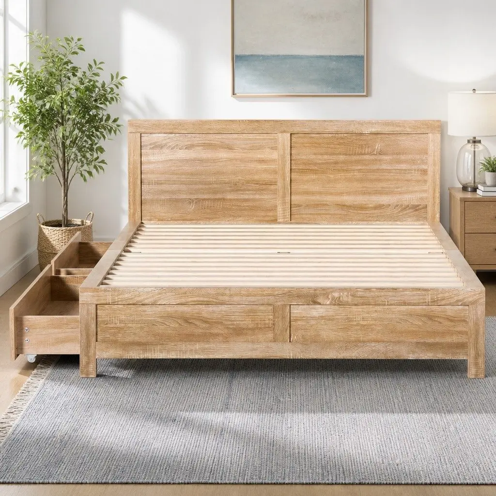 Queen Size Bed Frame with Storage Drawers