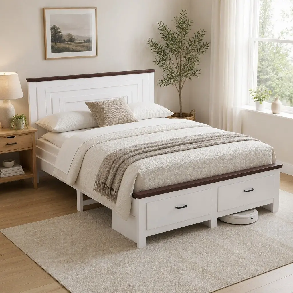 Queen Bed Frame with 2 Storage Drawers and 108cm Headboard