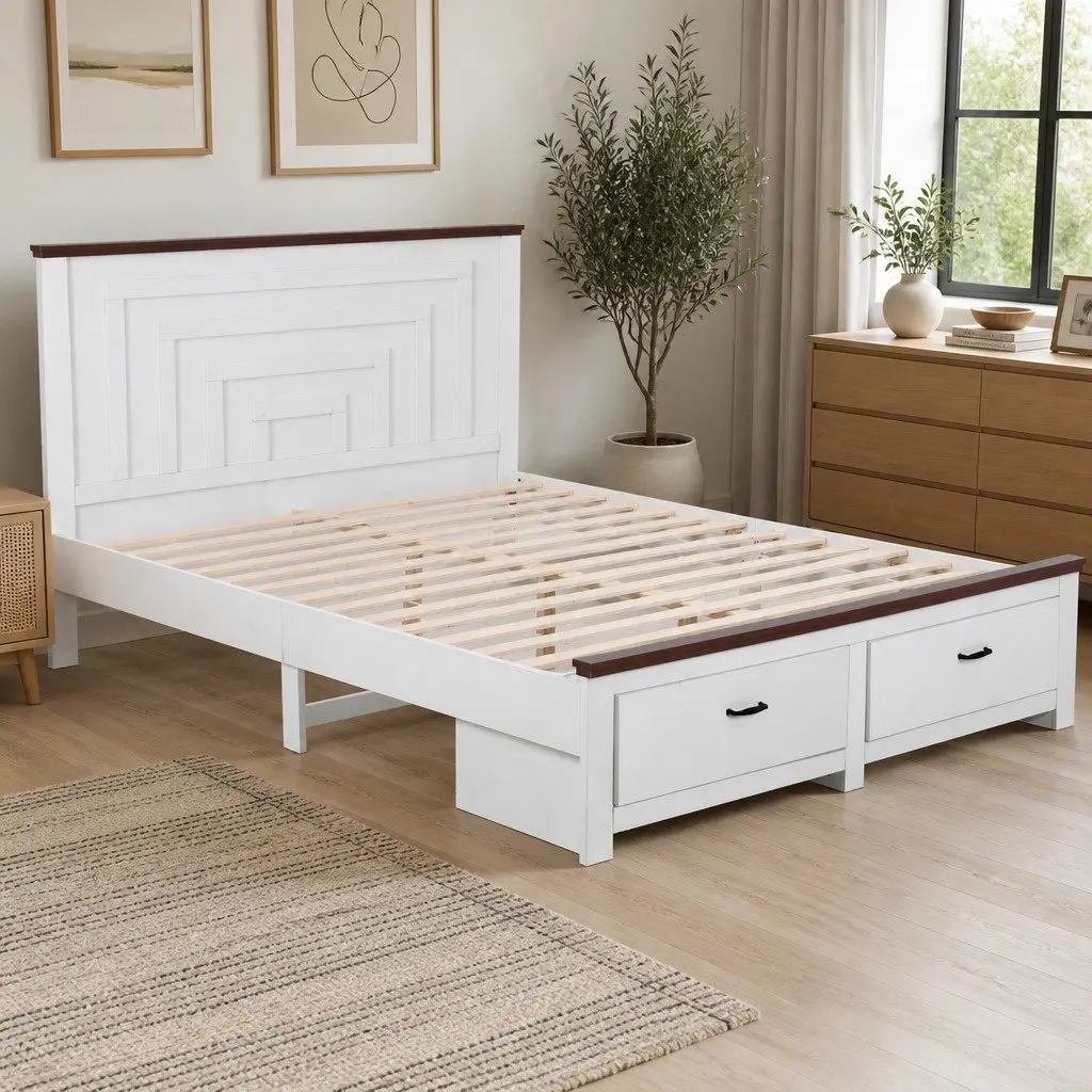 Queen Bed Frame with 2 Storage Drawers and 108cm Headboard
