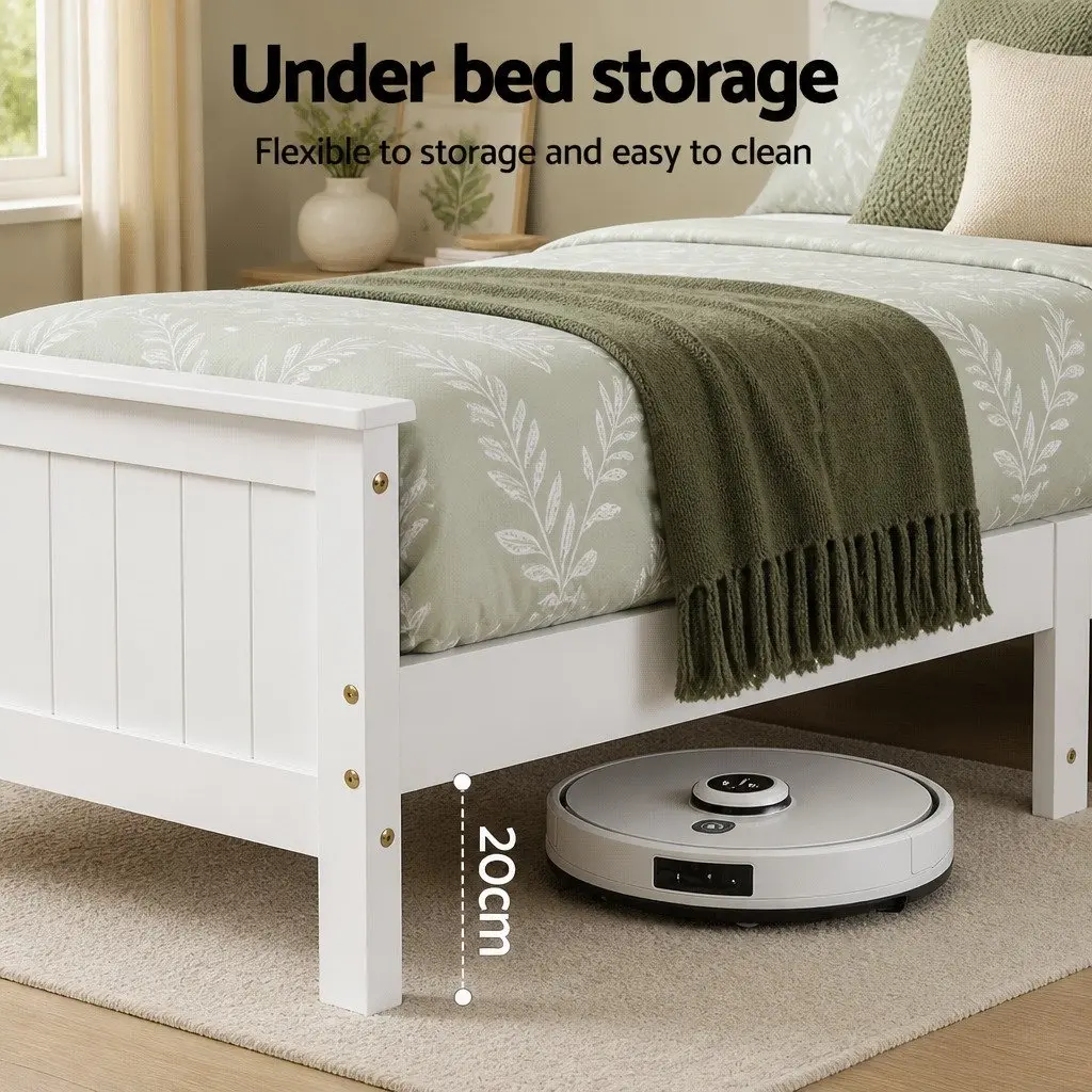 Queen Bed Frame Wooden White with Storage Headboard and Footboard