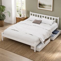 Solid Pine Double Bed Frame with Storage Drawers
