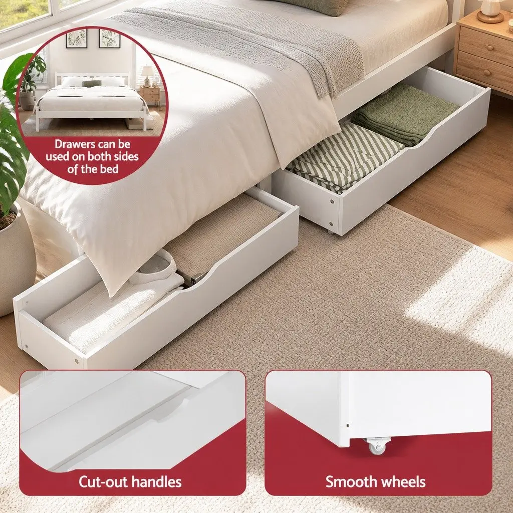 Double Bed Frame Wooden Platform Storage Drawers White Bedroom Furniture