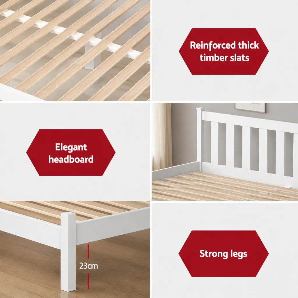 Double Bed Frame Wooden Platform Storage Drawers White Bedroom Furniture
