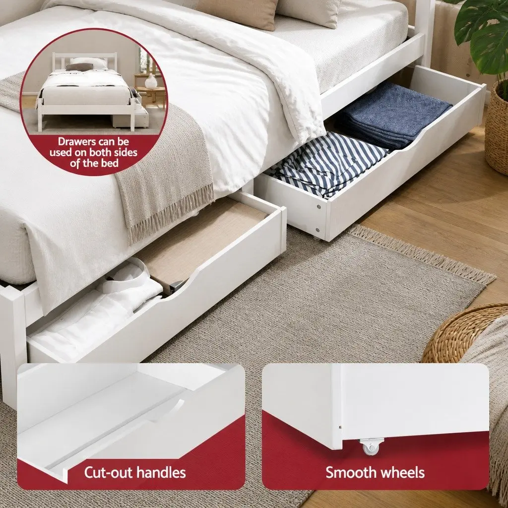 King Single Bed Frame with Storage Drawers
