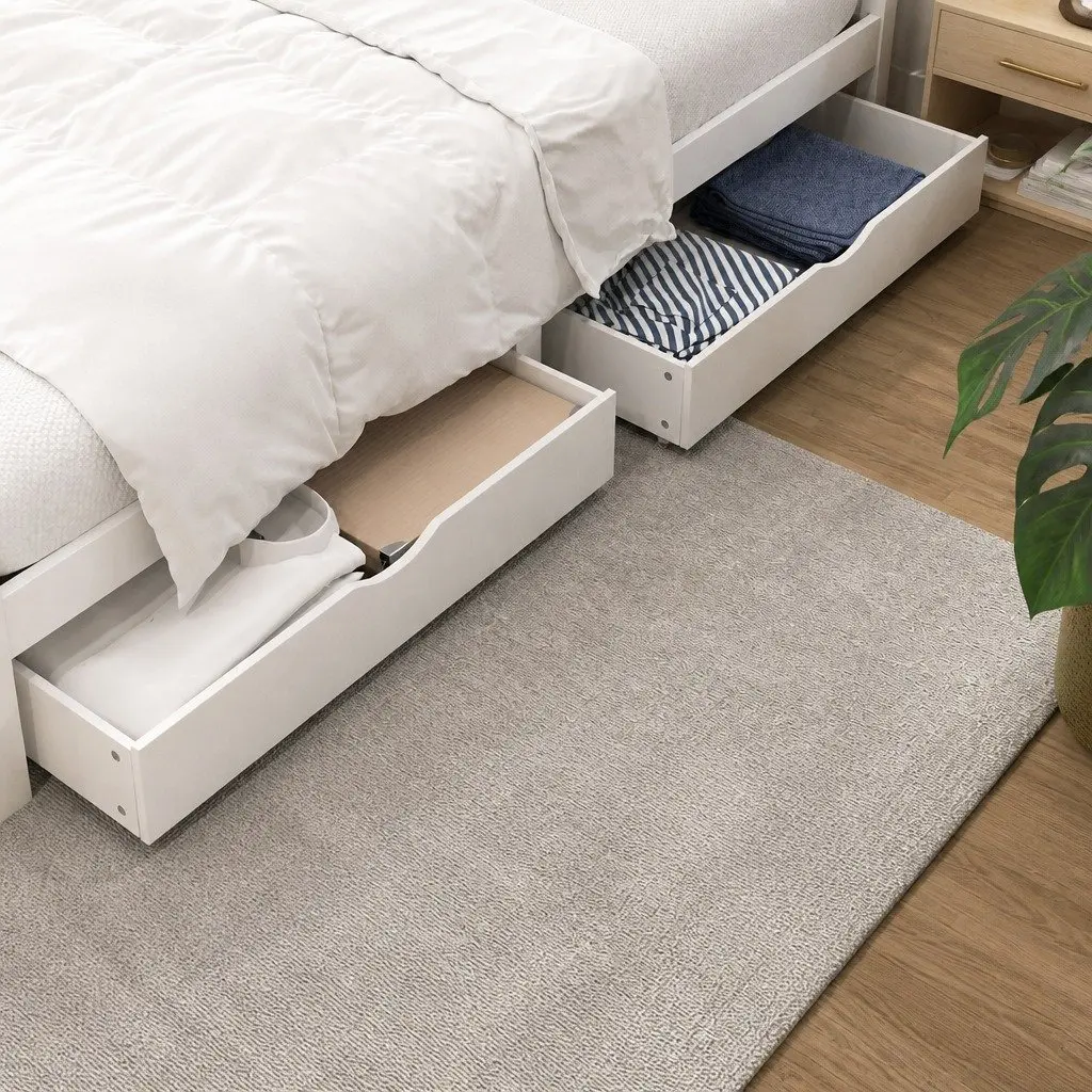 Wooden Queen Size Bed Frame with 2 Drawers in White