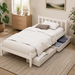 Durable Wooden Single Bed Frame with Storage Drawers