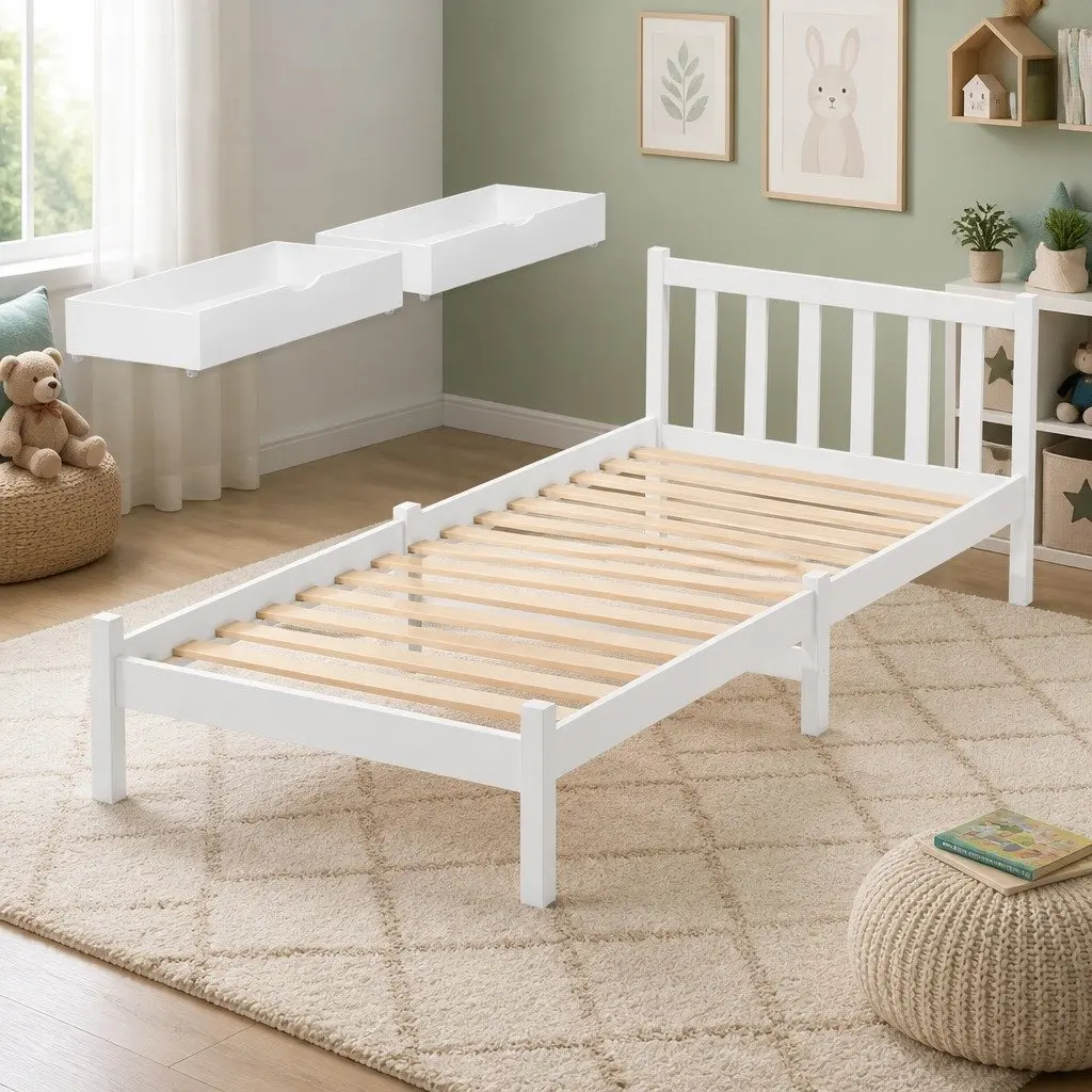 Wooden Single Bed Frame with Storage Drawers