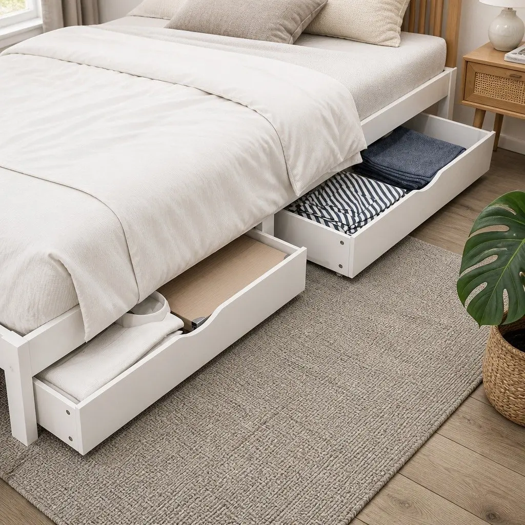 Wooden Single Bed Frame with Storage Drawers