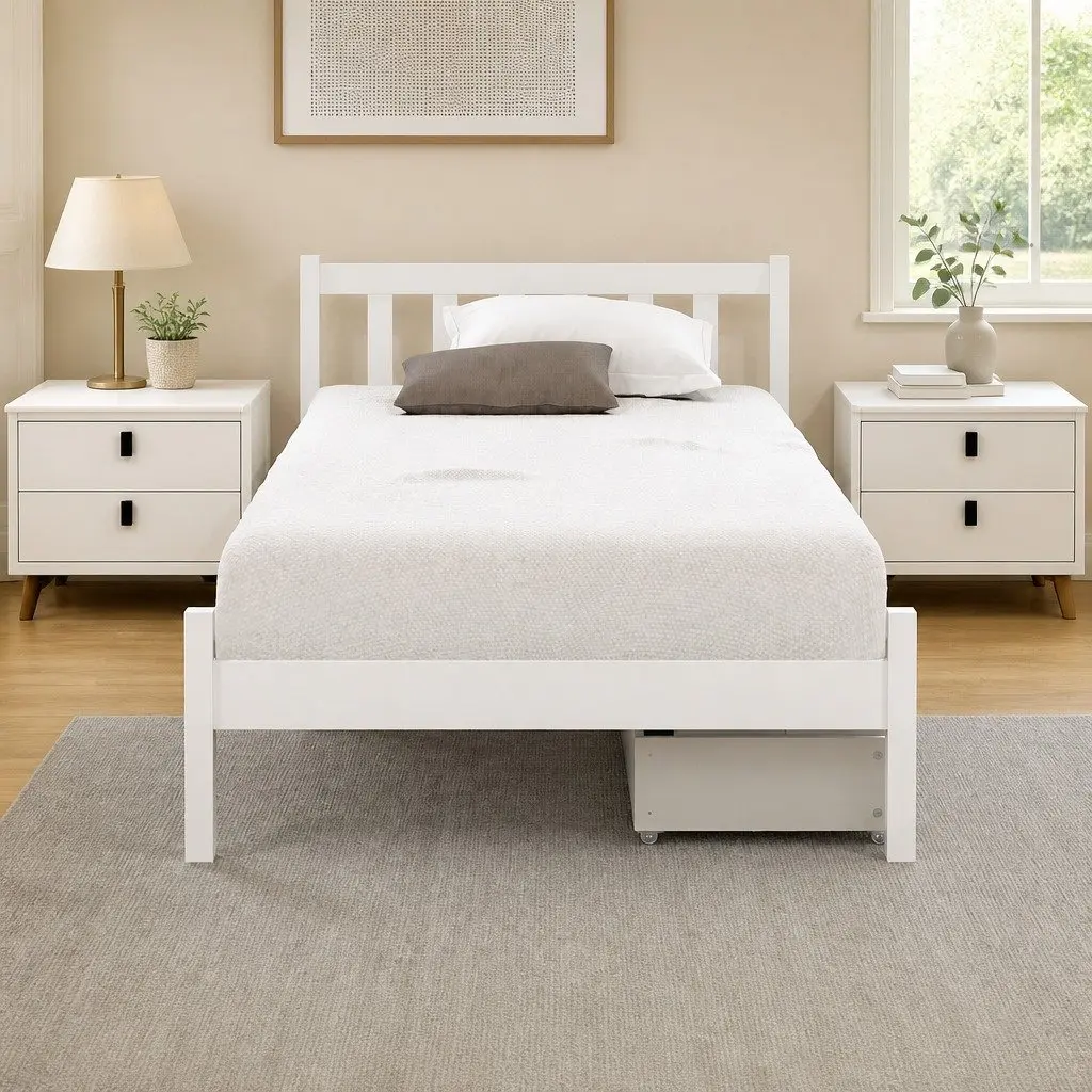 Wooden Single Bed Frame with Storage Drawers