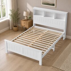 Quality Wooden Double Bed Frame with Storage Headboard