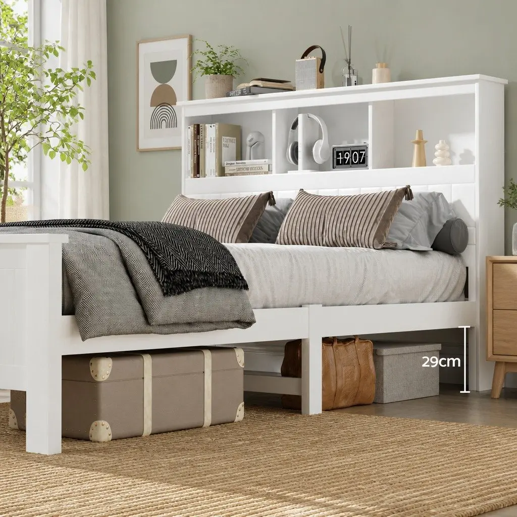 Wooden Double Bed Frame with Storage Headboard