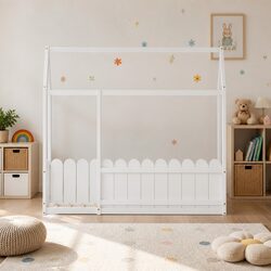 Single White Wooden Kids House Bed Frame for Bedrooms