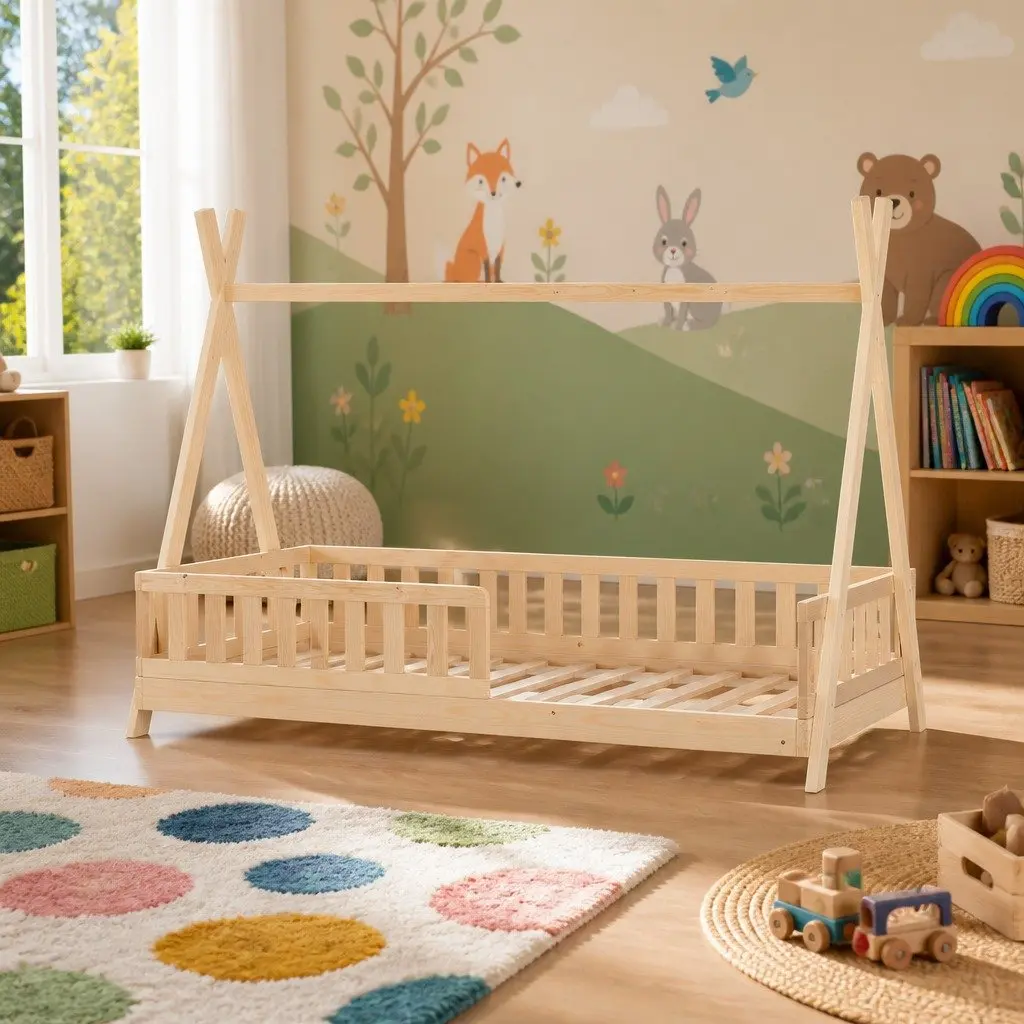 Kids House Bed Frame in Solid Pine Wood
