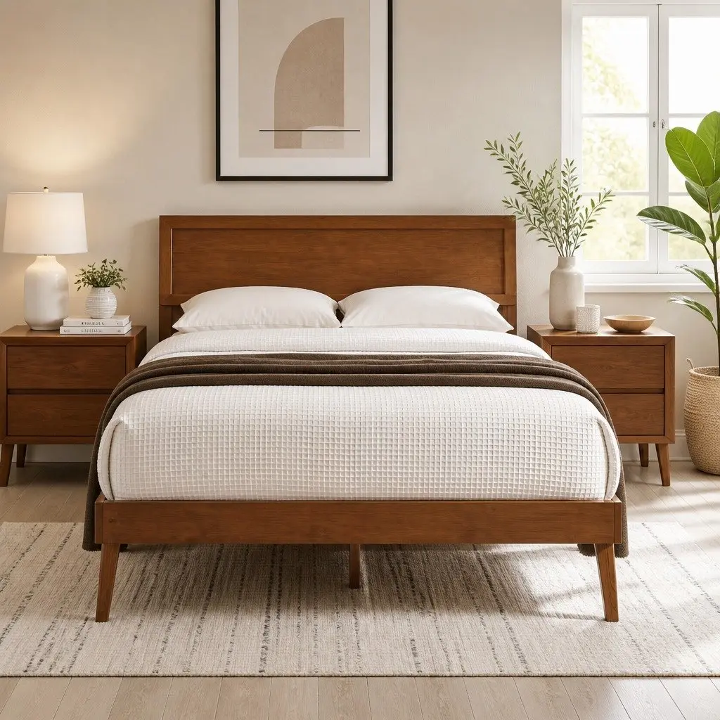 Queen Size Pinewood Bed Frame in Walnut