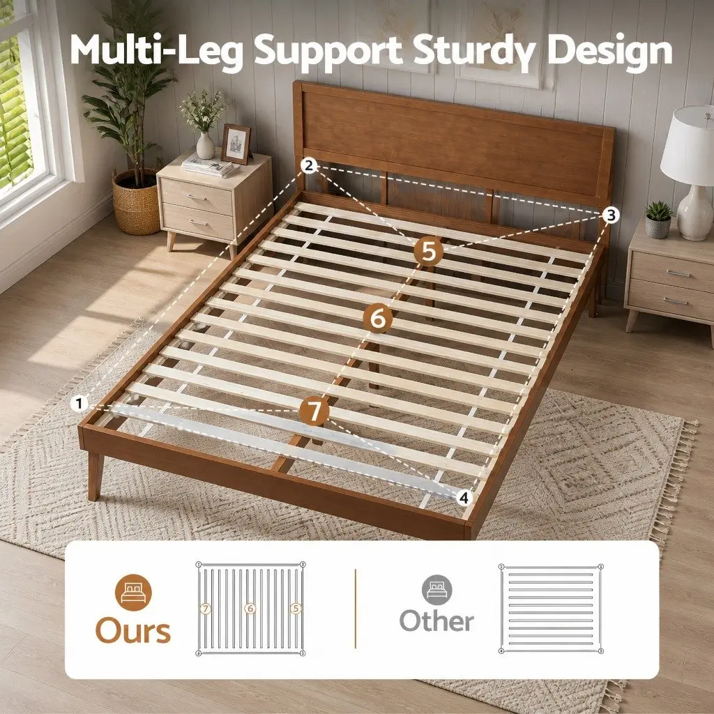 Queen Size Pinewood Bed Frame in Walnut