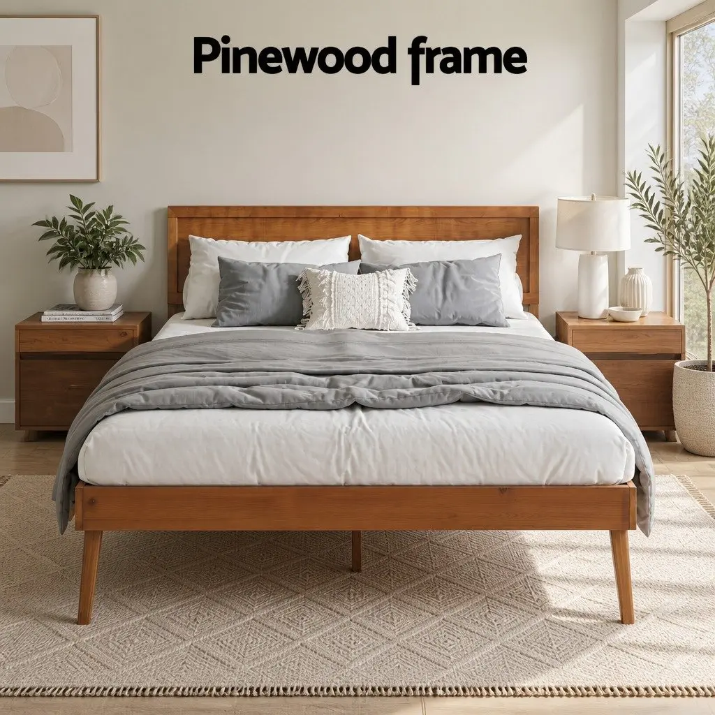 Queen Size Pinewood Bed Frame in Walnut