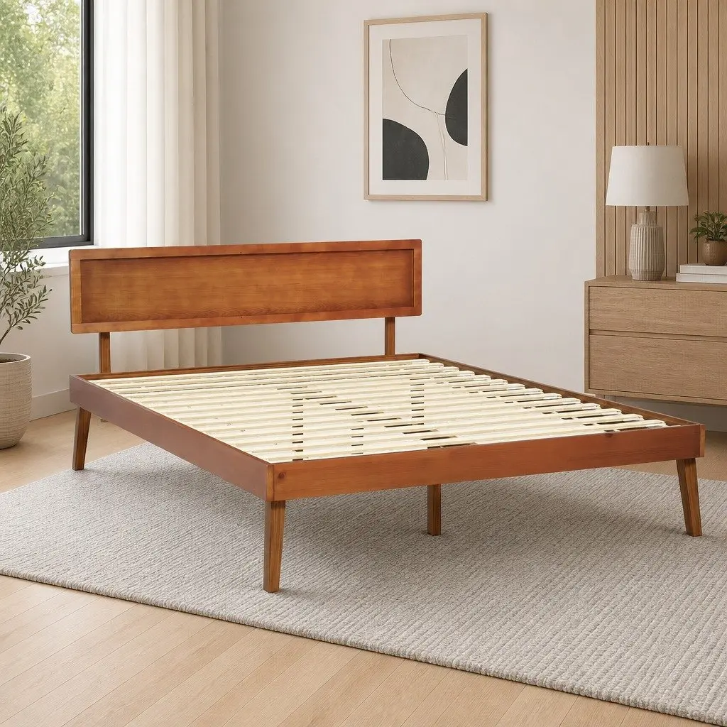 Queen Size Pinewood Bed Frame in Walnut