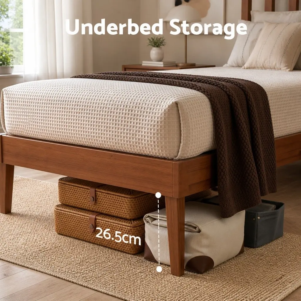 Walnut-Coloured Single Bed Frame with Wooden Slats