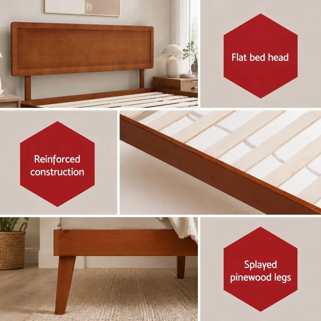 Walnut-Coloured Single Bed Frame with Wooden Slats