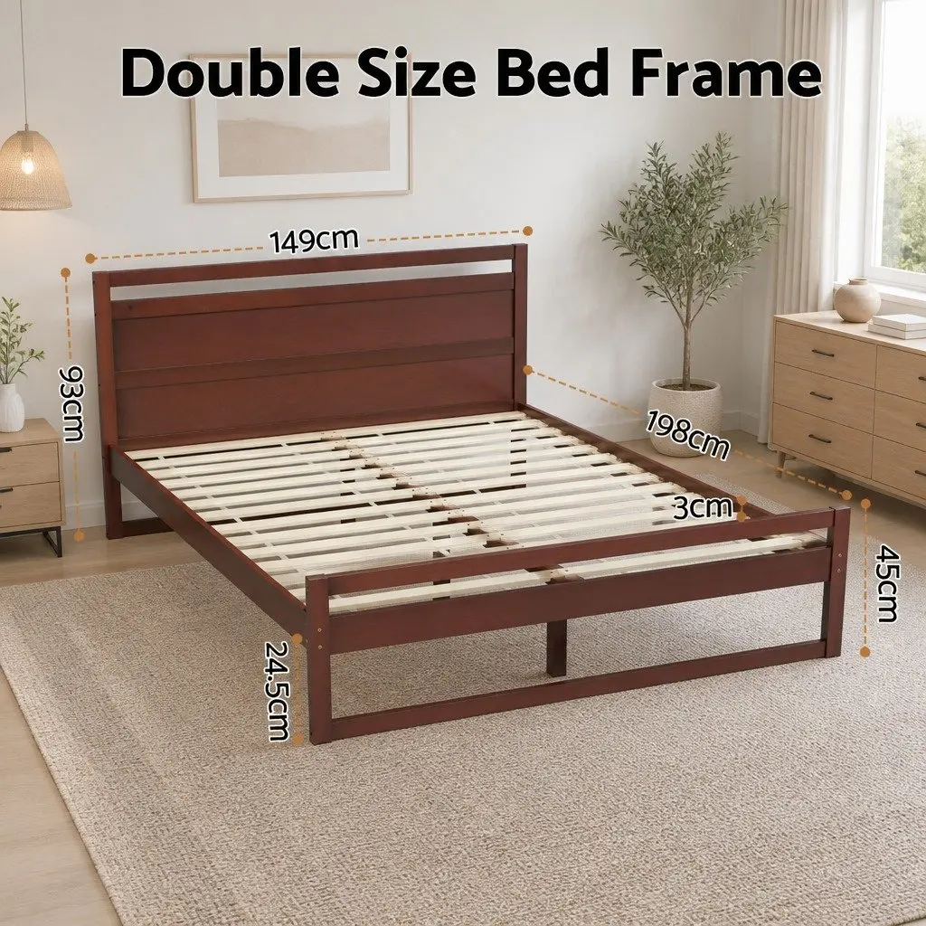 Solid Pinewood Double Bed Frame with Flat Head in Walnut