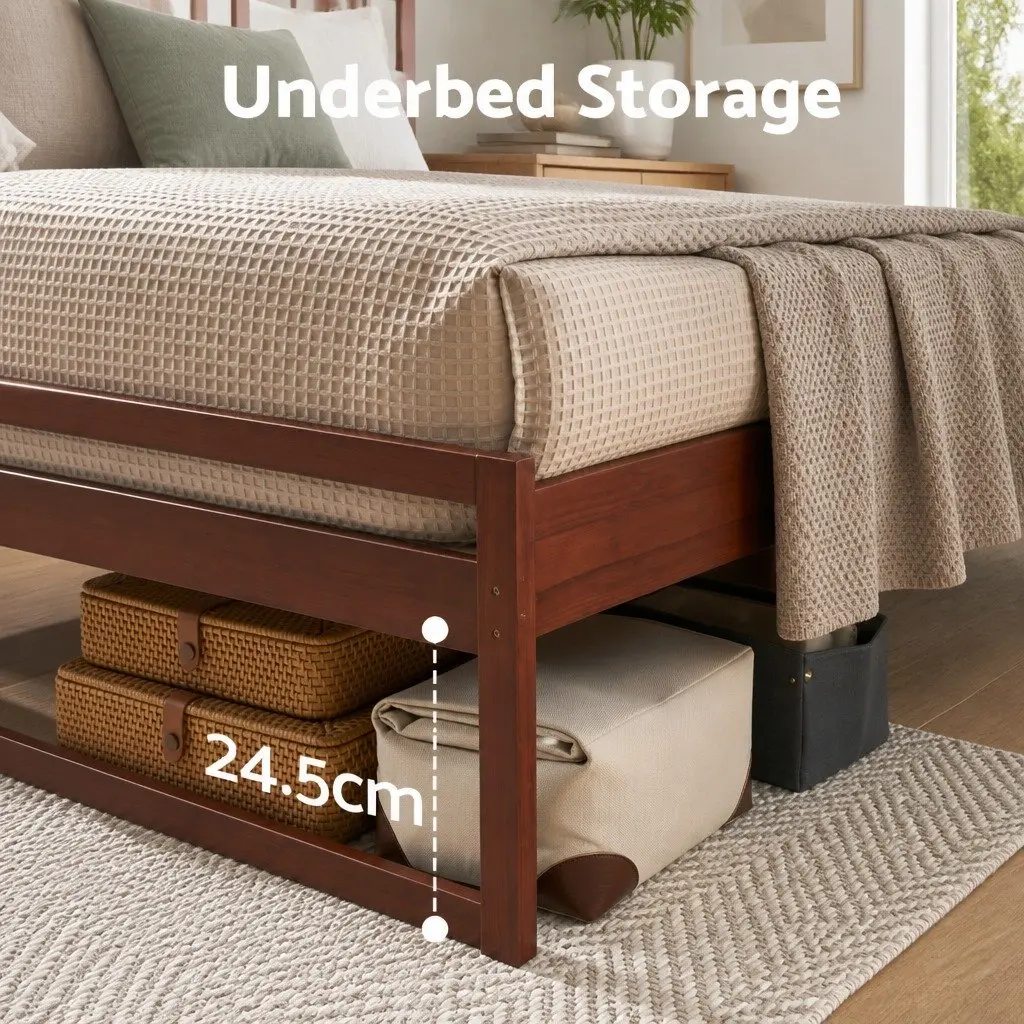 Solid Pinewood Double Bed Frame with Flat Head in Walnut