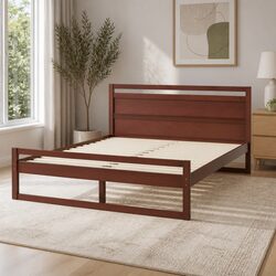Modern Walnut Queen Bed Frame with Wooden Slats